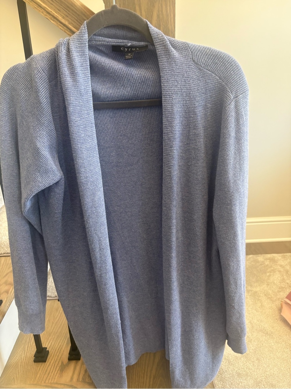 Cyrus Open-Front Cardigan Sweater in Dusty Blue